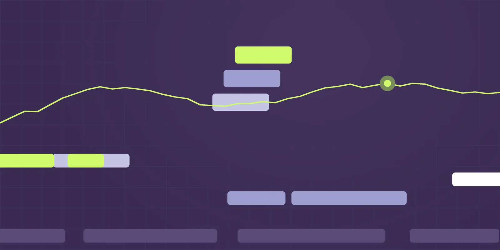 Steppe illustration: stepped terraces in purple, periwinkle and lime with a signal line, for the article AI compliance by design: why reviewing your AI feature before launch is too late