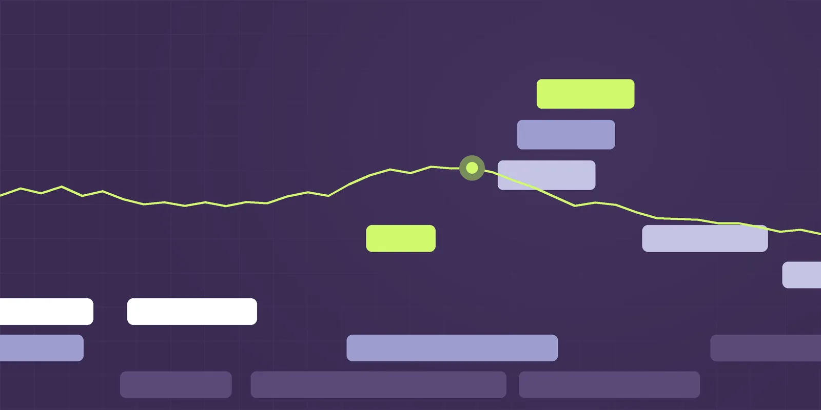 Steppe illustration: stepped terraces in purple, periwinkle and lime with a signal line, for the article Can AI answer security questionnaires? Yes. Should it sign them? No.