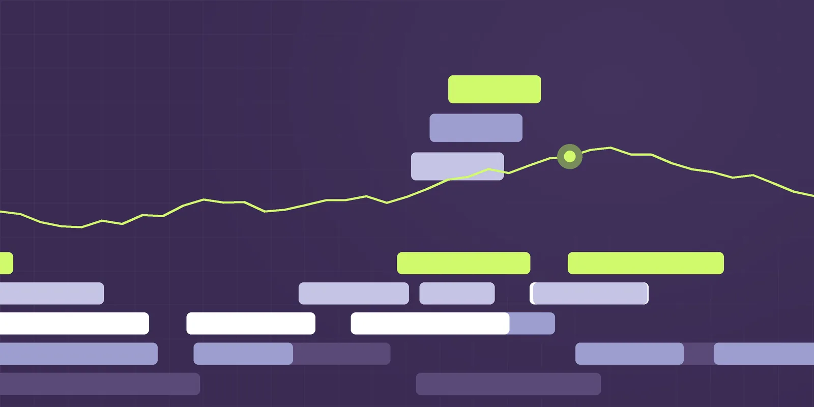 Steppe illustration: stepped terraces in purple, periwinkle and lime with a signal line, for the article Your compliance report is not a compliance program