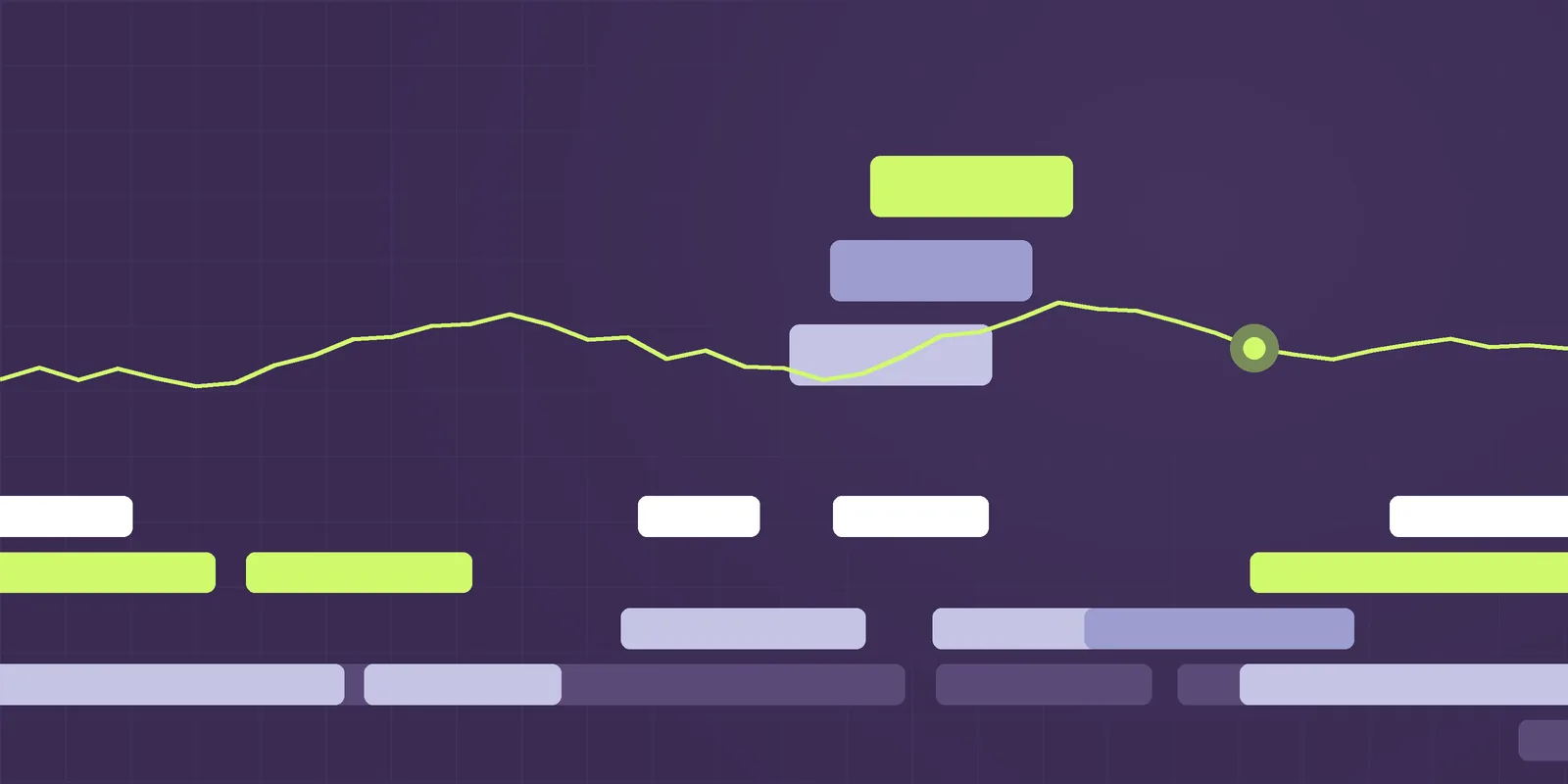 Steppe illustration: stepped terraces in purple, periwinkle and lime with a signal line, for the article Five questions every enterprise buyer will ask you