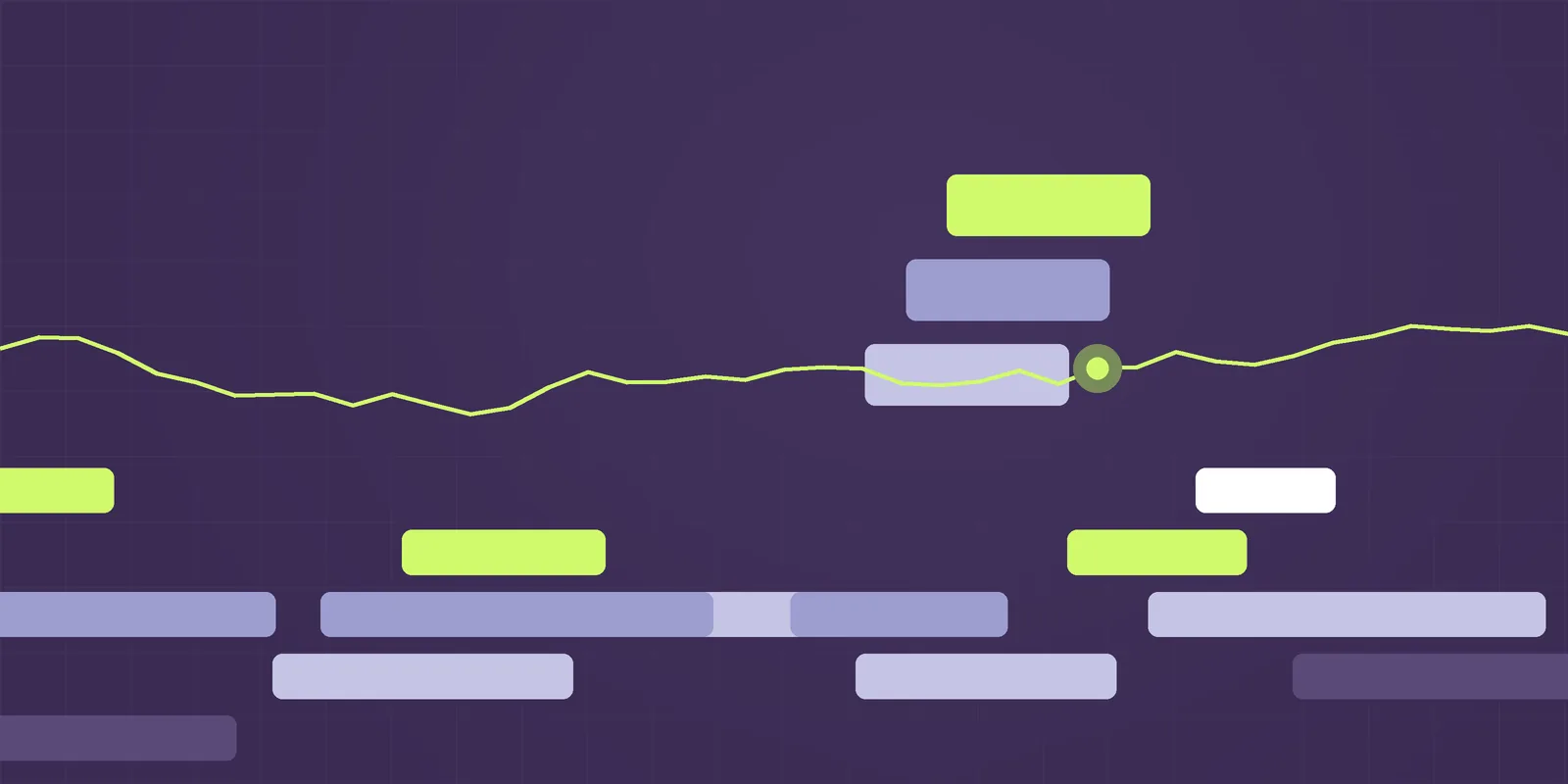 Steppe illustration: stepped terraces in purple, periwinkle and lime with a signal line, for the article Multi framework compliance: how to map once and comply with ISO 27001, SOC 2, DPDP and GDPR